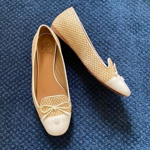 Tory Burch woven straw cap toe flats 8.5